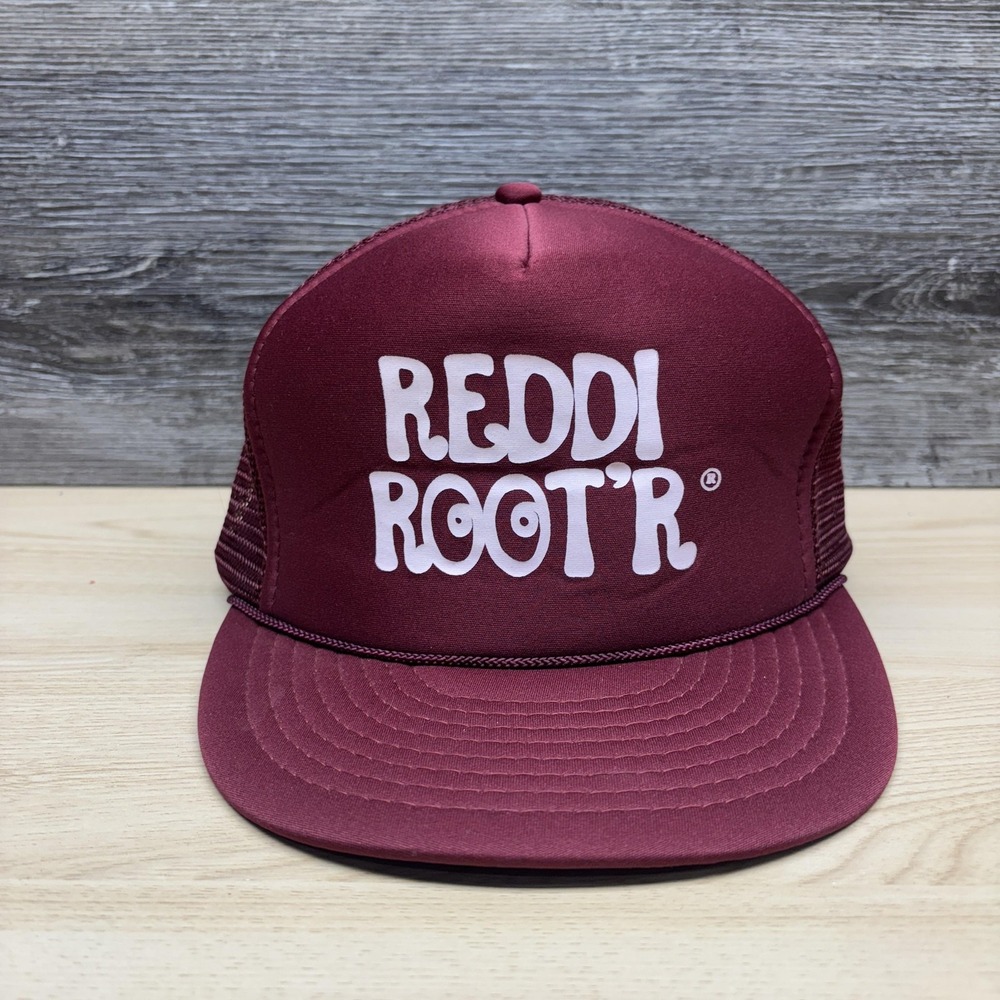 Reddi Root'r Hat Cap Snap Back Maroon Mesh Trucker Advertising Mens
